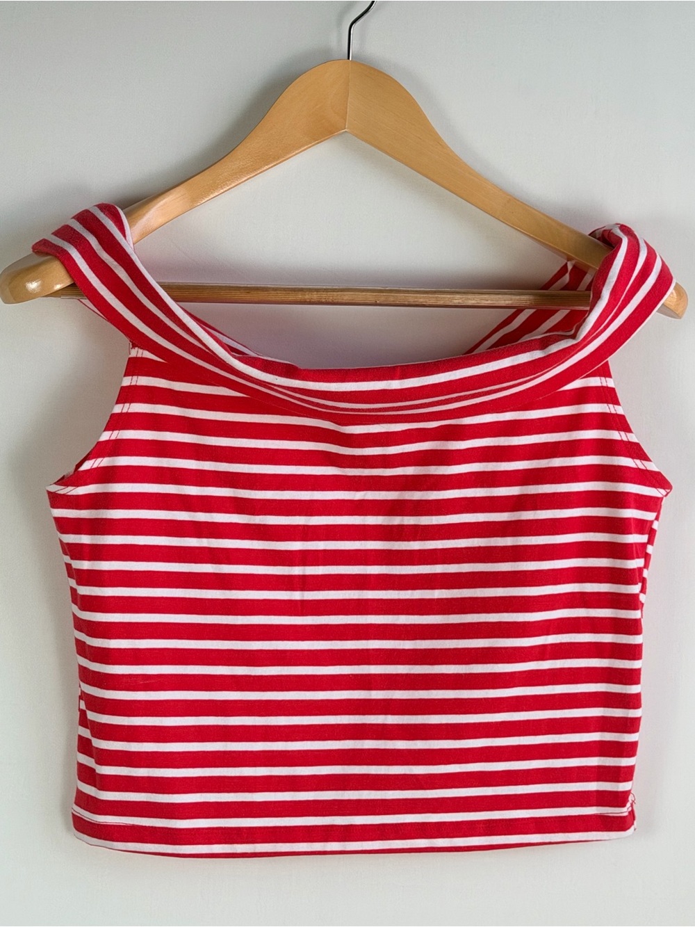 Wild Fable Coral White Striped Cowl Neck Crop Tank Top Size Medium